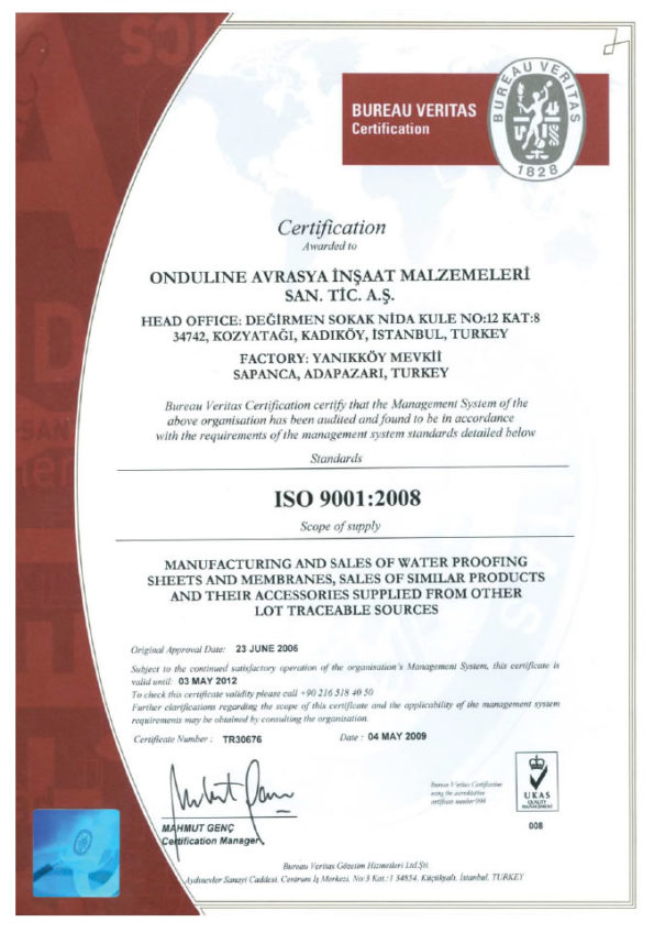 Onduline ISO-9001 Belgesi